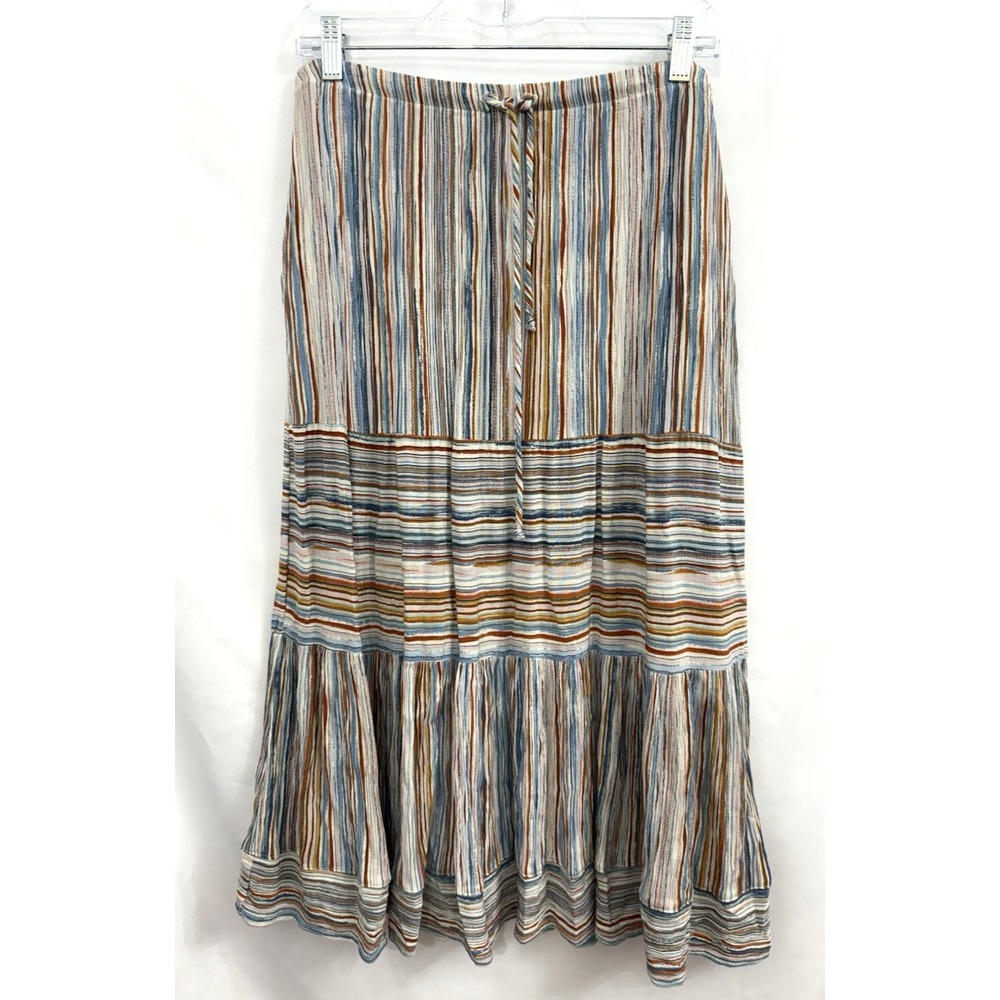 Karen Kane Tiered Midi Skirt Multicolor Elastic Tie Waist Womens Size L Rayon - Picture 1 of 9